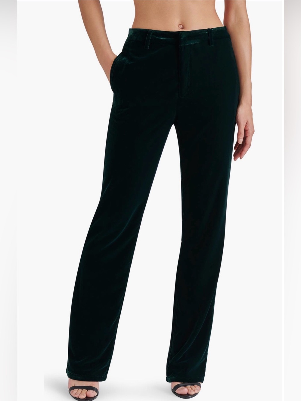 Steve Madden Mercer Velvet Straight Leg Pants Emerald Green NWT Size Large